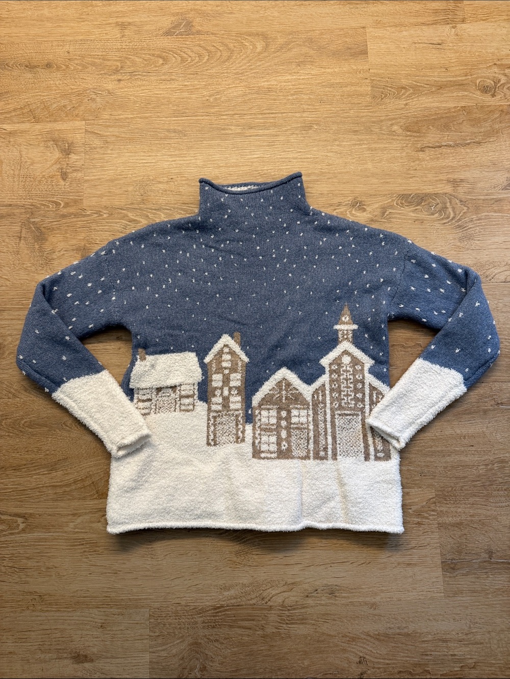 Vintage cupcakes & cashmere Blue and White Village Turtleneck Sweater